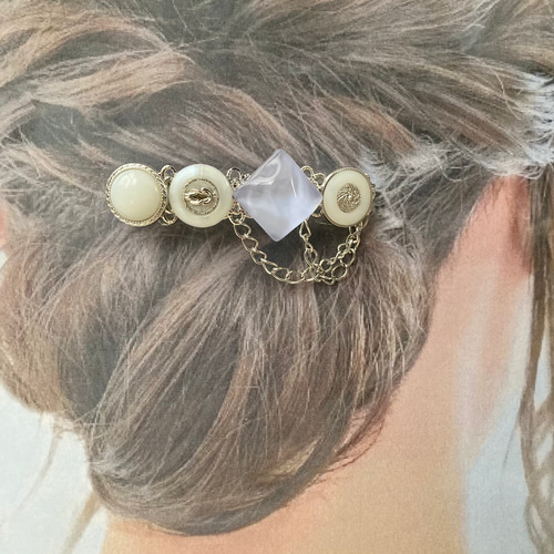 ボタン バレッタ ヘアアクセサリー ハンドメイド シルバー