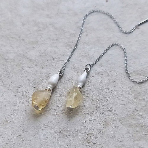 シトリン、カレンシルバー、ジュズダマの耳飾り / ピアス or  