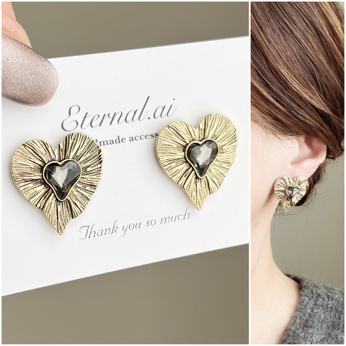 No.280 アンティーク調 ハートピアス❤︎ ハンドメイドピアス ピアス  