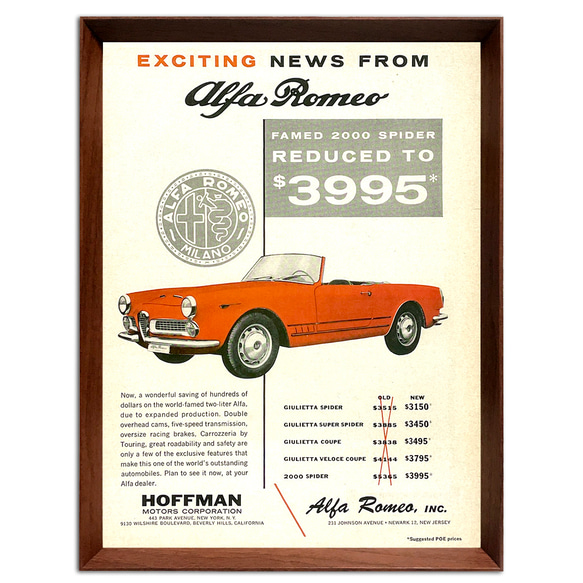 アルファロメオ 1960年代 アメリカ ヴィンテージ 雑誌 広告 額付 ポスター 3枚目の画像