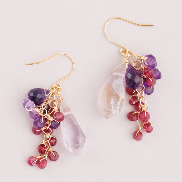 紫黃晶、紫水晶和紅寶石耳環 第1張的照片