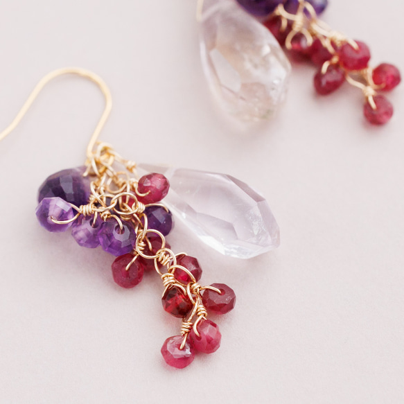 紫黃晶、紫水晶和紅寶石耳環 第5張的照片