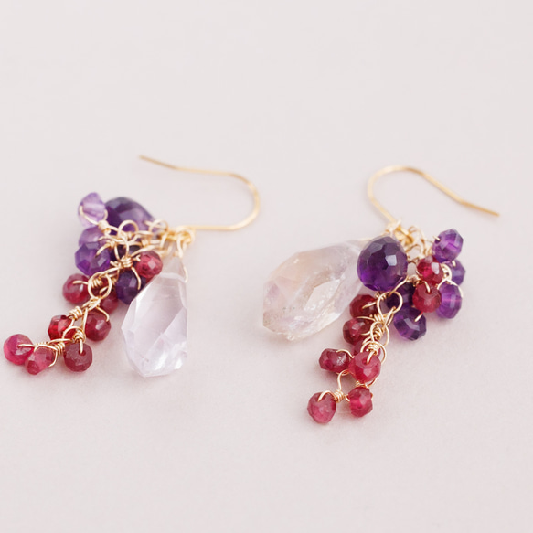 紫黃晶、紫水晶和紅寶石耳環 第7張的照片