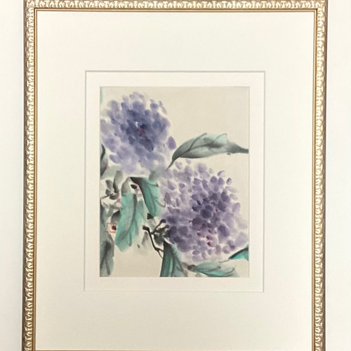 紫陽花〜大輪 絵画 墨絵 水墨画 墨彩画 インテリアアート 雑貨ギフト 紫色 5,500『Hydrangea〜紫陽花 』墨絵 水墨画 インテリアアート 雑貨