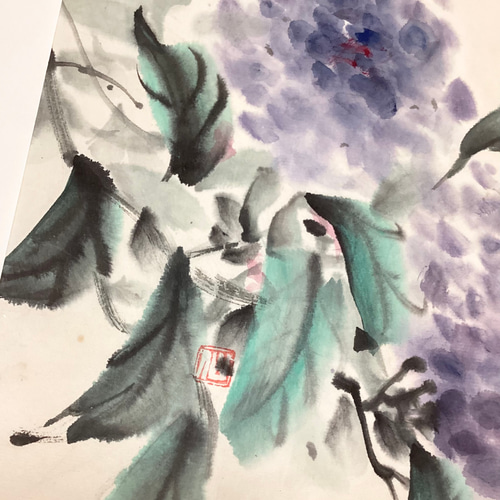 5,500『Hydrangea〜紫陽花 』墨絵 水墨画 インテリアアート 雑貨