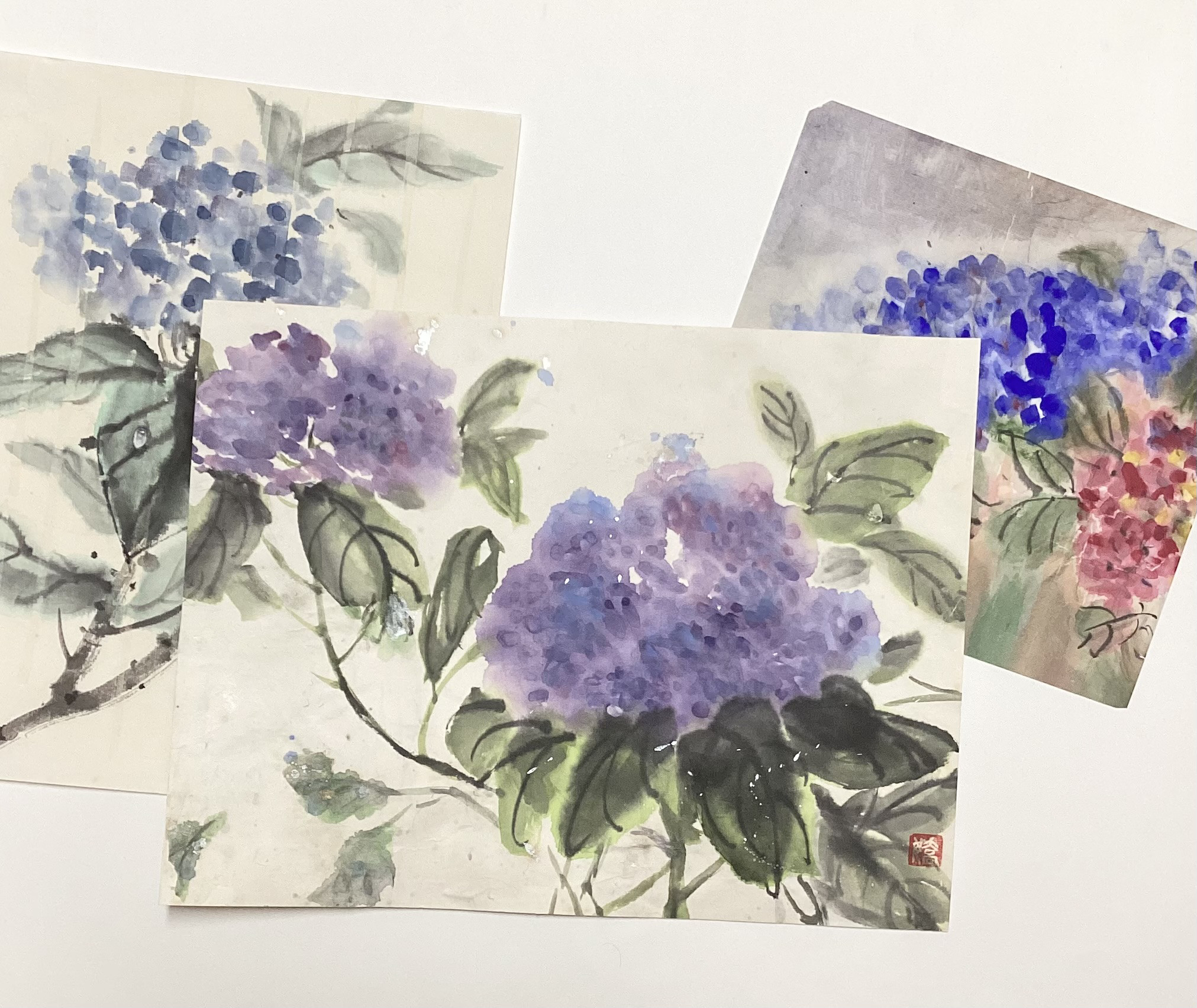 紫陽花〜大輪 絵画 墨絵 水墨画 墨彩画 インテリアアート 雑貨ギフト 紫色 5,500『Hydrangea〜紫陽花 』墨絵 水墨画 インテリアアート 雑貨