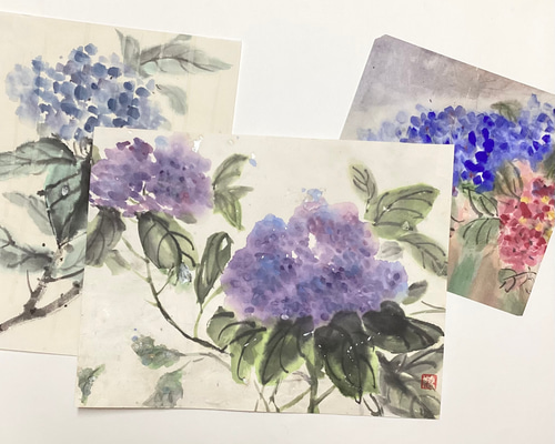 5,500『Hydrangea〜紫陽花 』墨絵 水墨画 インテリアアート 雑貨