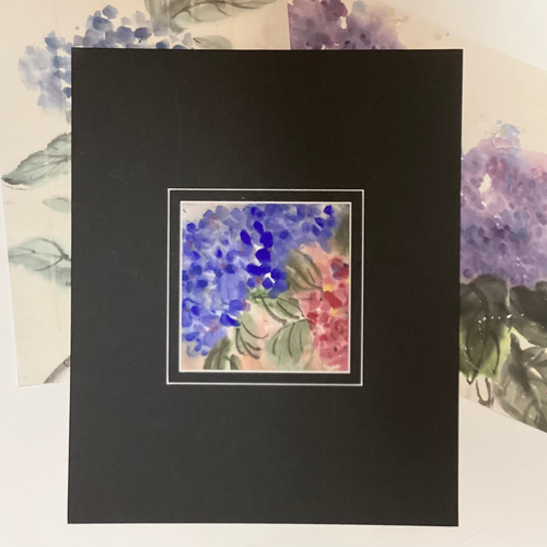 紫陽花〜大輪 絵画 墨絵 水墨画 墨彩画 インテリアアート 雑貨ギフト 紫色 5,500『Hydrangea〜紫陽花 』墨絵 水墨画 インテリアアート 雑貨