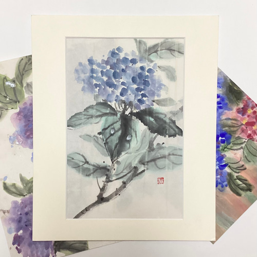 5,500『Hydrangea〜紫陽花 』墨絵 水墨画 インテリアアート 雑貨