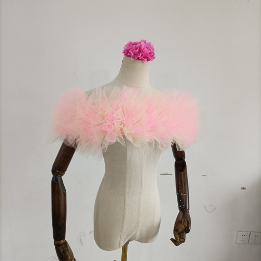 取り外しオフショルダー ソフトチュール ピンク イエロー ２色ミックス お色直し