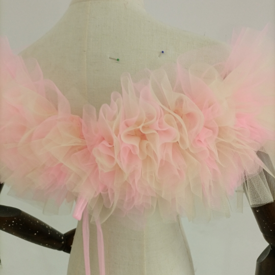 取り外しオフショルダー ソフトチュール ピンク イエロー ２色ミックス お色直し