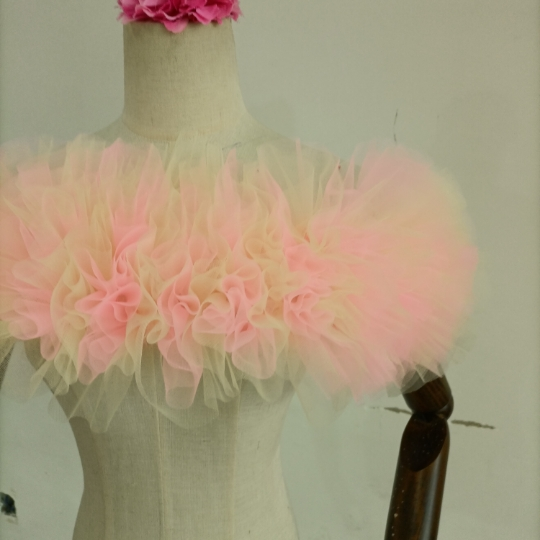 取り外しオフショルダー ソフトチュール ピンク イエロー ２色ミックス お色直し