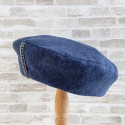 Sサイズ 小さい 小柄な人のベレー帽:サックスブルー 青色 コットンツイード ブレードテープ シンプル 秋冬 春先 7枚目の画像