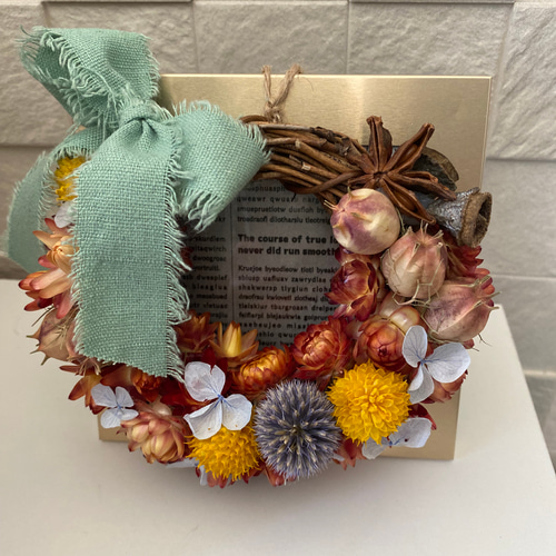 ドライフラワーのミニリース フォトフレームアレンジ ドライフラワー  