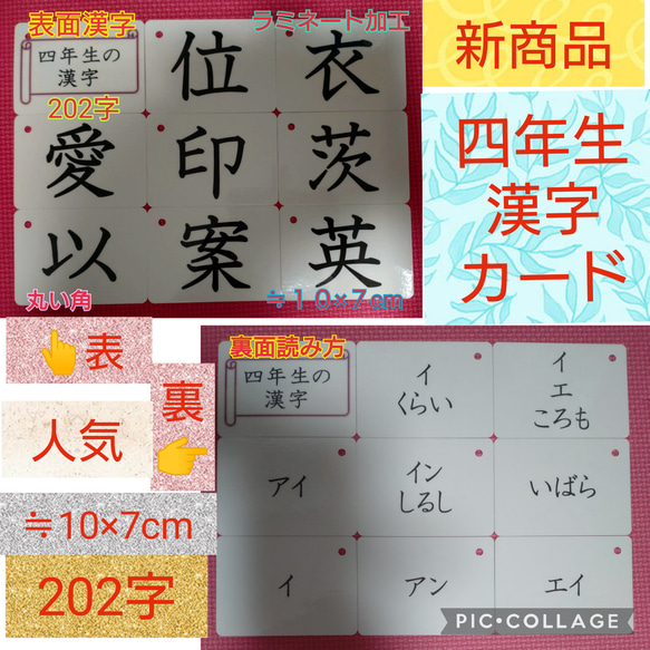 【新品】四年生の漢字カード　２０２字　ラミネート加工　チャック付収納袋 1枚目の画像