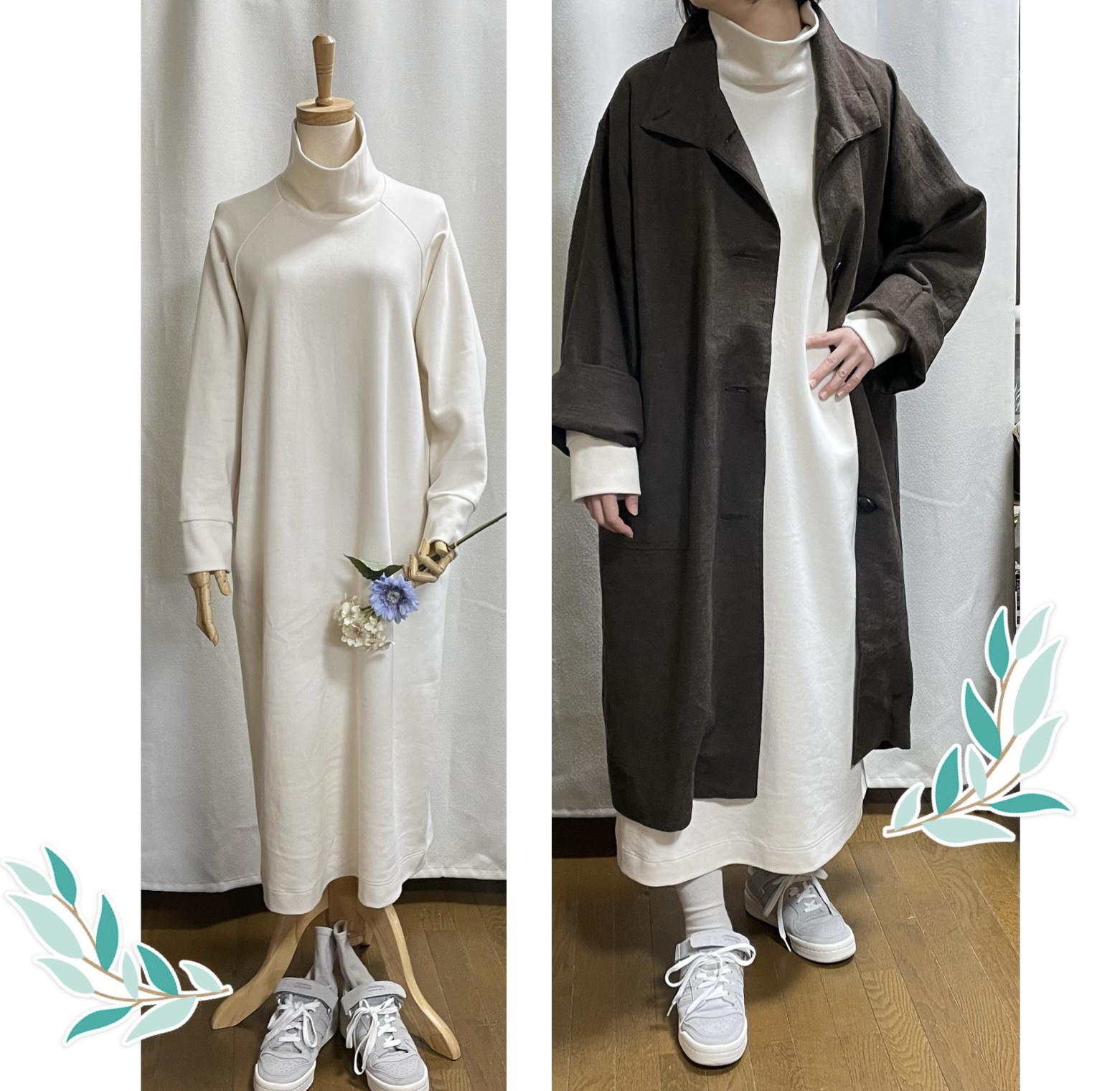 キナリのシンプルで、合わせやすいコットンジャージーのロング丈ワンピース