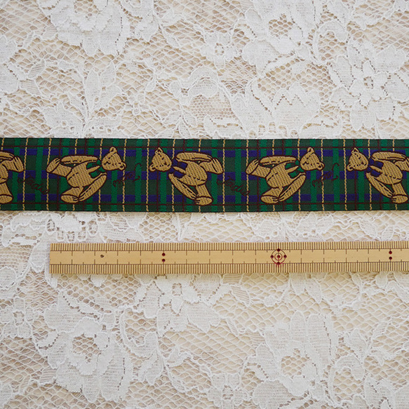 オタンジャディス　オリジナル　刺繍リボンテープ34mm　テディベアグリーン 4枚目の画像