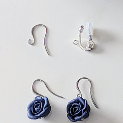 クレイ ピアス／イヤリング：Rose Blue 〜 紺碧の薔薇 〜 16枚目の画像