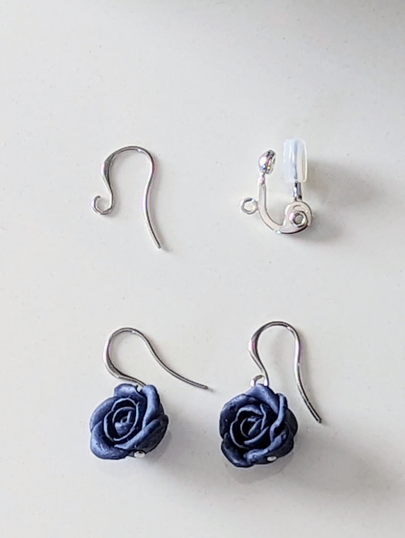 クレイ ピアス／イヤリング：Rose Blue 〜 紺碧の薔薇 〜 16枚目の画像