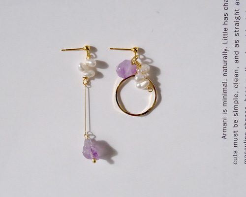 天然石アシメピアス ピアス（その他） Beige&Black 通販