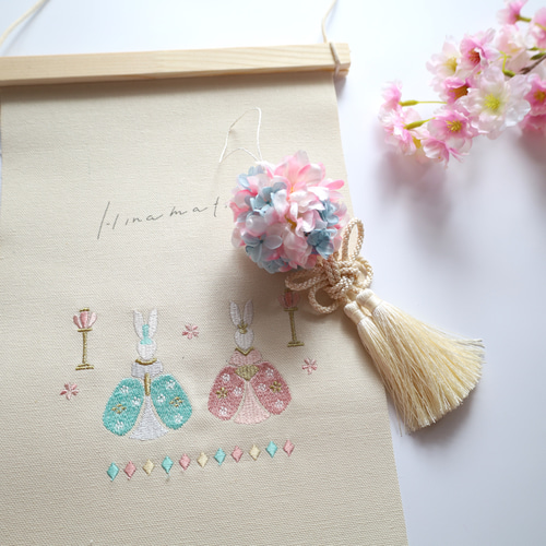早割 うさぎ雛タペストリー❁花てまり❁No.79 タペストリー