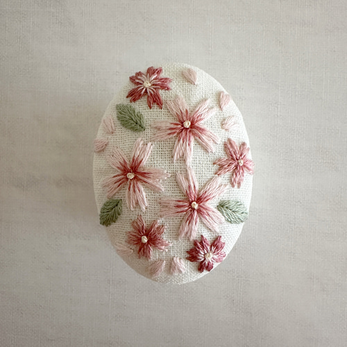 刺繍キット〉桜の刺繍ブローチ -楕円 - キット Marguerite刺繍教室