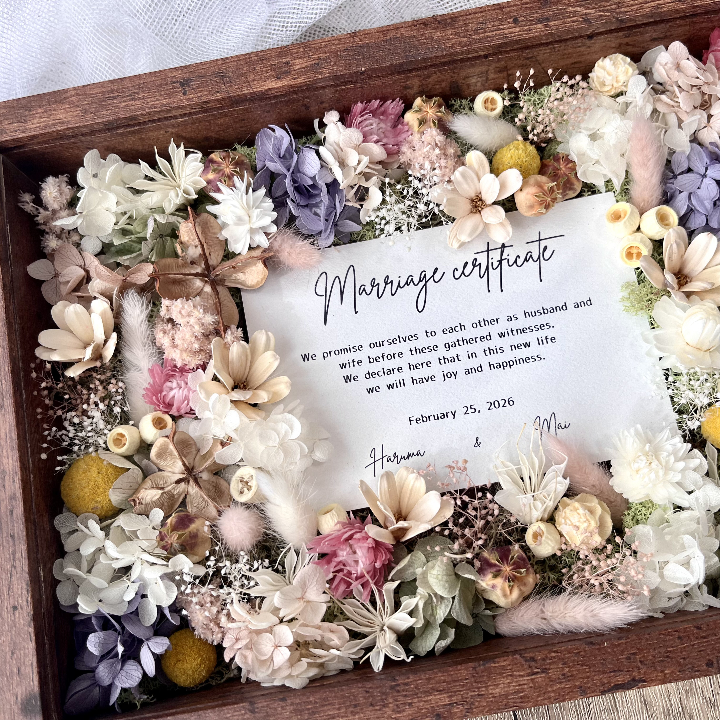 【結婚証明書❘ゲスト参加型|ドライ アーティフィシャルフラワー】A4/45～90名様分/ flower garden A