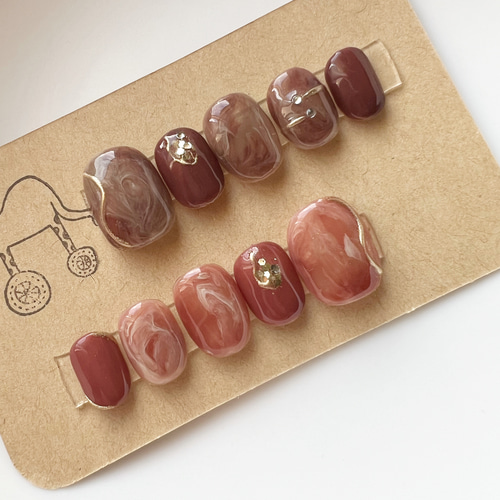 くすみピンクブラウン ニュアンスネイルチップ