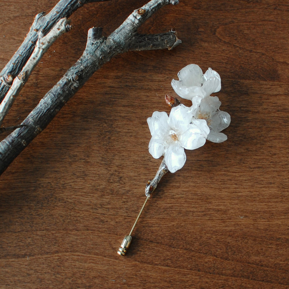 朝露を纏うソメイヨシノの枝先✴︎朝露桜（本物）ブローチ・ハットピン・コサージュ 5枚目の画像