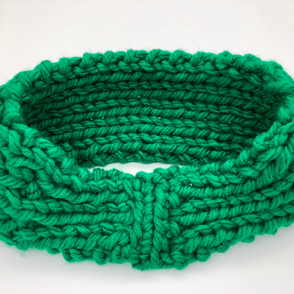 極太毛糸のリブ編みニットヘアバンド　緑色水色原色アクリル毛糸カジュアルポップ頭が痛くなりにくいヘアターバン 10枚目の画像