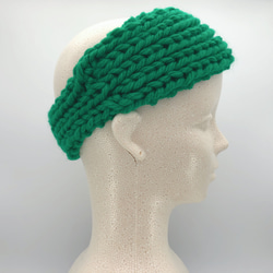 極太毛糸のリブ編みニットヘアバンド　緑色水色原色アクリル毛糸カジュアルポップ頭が痛くなりにくいヘアターバン 6枚目の画像