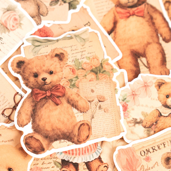 ステッカーセット - テディベアコラージュ (大きめフレークシール