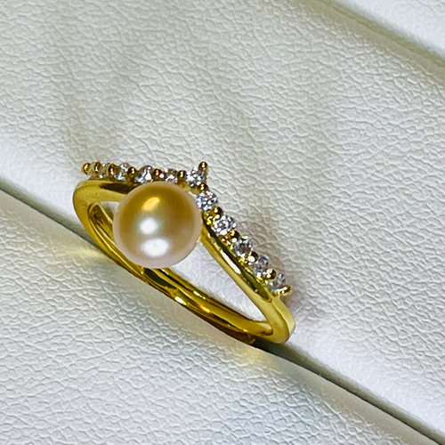 セール送料無料❤️V3411 約6mm 艶々 V字CZバロックパールリング