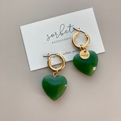 Czech glass Heart hoop ∵ ハート フープピアス ガラス ストーン 天然石 アレルギー対応 2枚目の画像