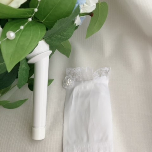 白ユリセミキャスケードブーケウエディングブーケサムシング