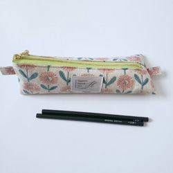 ふわふわのペンケース⑦　北欧ピンクの花柄　テトラペンケース　鉛筆が入る　長めの筆箱 7枚目の画像