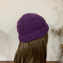 麻花毛線帽系列。手作毛帽。紫。 第1張的照片