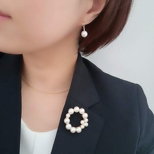 ハレの日↔デイリー】2点セット 国産貝パールブローチ パール