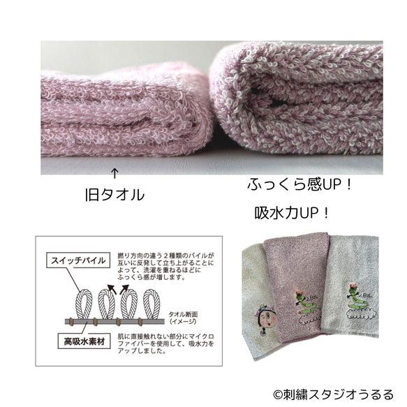 【子どもの絵刺繍　ウォッシュタオル1枚+ましかくフレーム2点セット】送料込み　カラーの絵もOKです！ 6枚目の画像