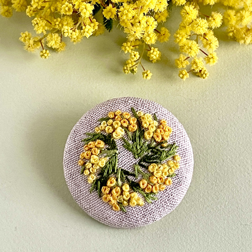 ミモザ] 刺繍ブローチ 選べる枠 ミモザ2026 ブローチ tukuru-Risa