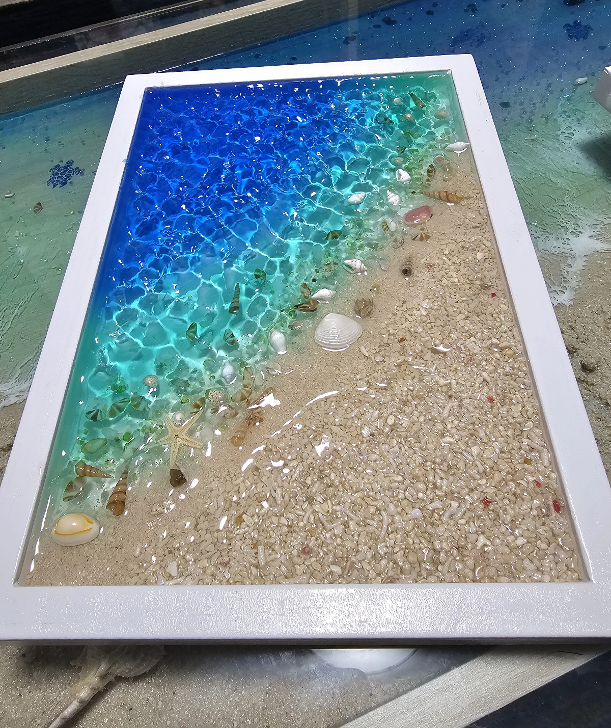海を感じるインテリア　波紋アート　水面の揺らめき　レジン海アート