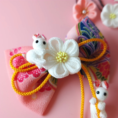うさぎが遊ぶ七五三髪飾り 小花セット ピンク 七五三 髪飾り 3歳