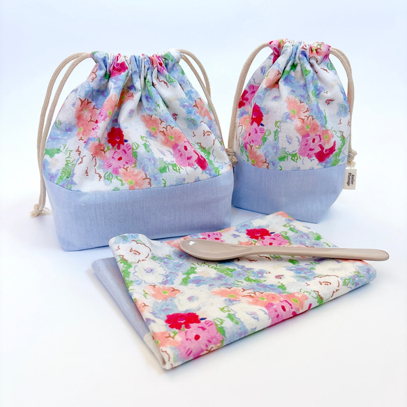 お弁当3点セット【Smoothie Flower blue】お弁当袋&ランチョンマット 
