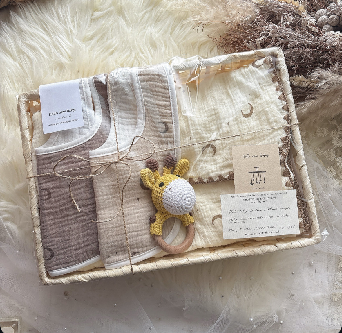 豪華出産祝いセット☾ᐝゴールドベージュ月柄刺繍ブランケット☾★男の子/女の子 誕生日プレゼント