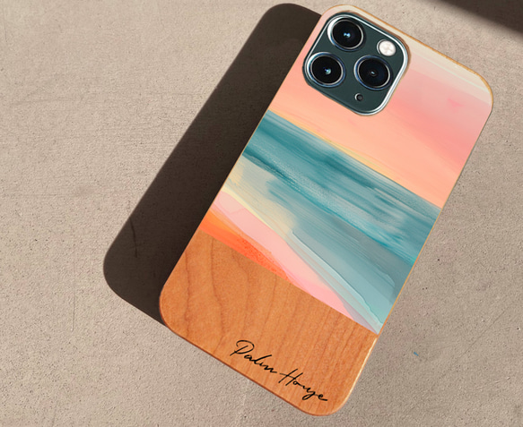 天然木♡名入れ♪春色 PINK SAND BEACH iPhoneケース ピンクサンド ビーチ グラデーション 3枚目の画像