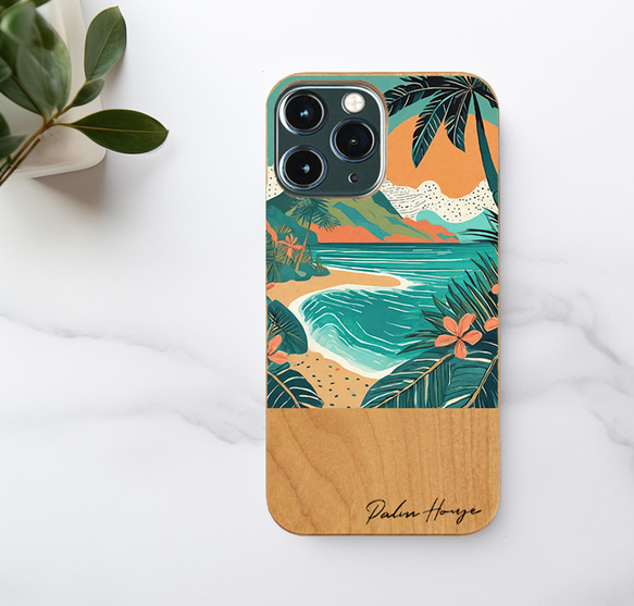 天然木♡名入れ♪DREAMY KAUAI ISLAND iPhoneケース ハワイ カウアイ ビーチ 海 5枚目の画像