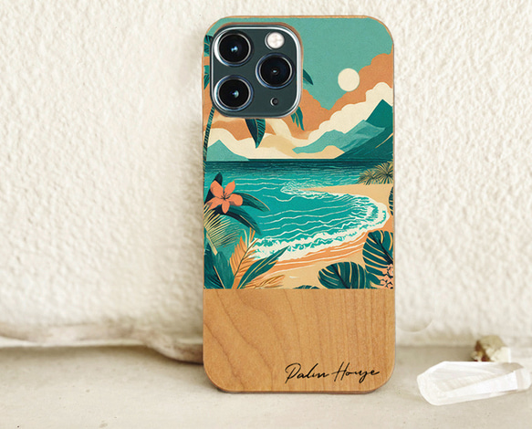 天然木♡名入れ♪ オールド カイルアビーチ ハワイ  iPhoneケース HAWAII KAILUA 海 1枚目の画像