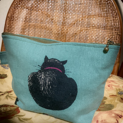 大人のグリーン黒猫ちゃんのトートバッグとポーチの2点セット。猫柄・エコバッグ・肩掛けバッグ。ギフト贈り物にもオススメ 6枚目の画像