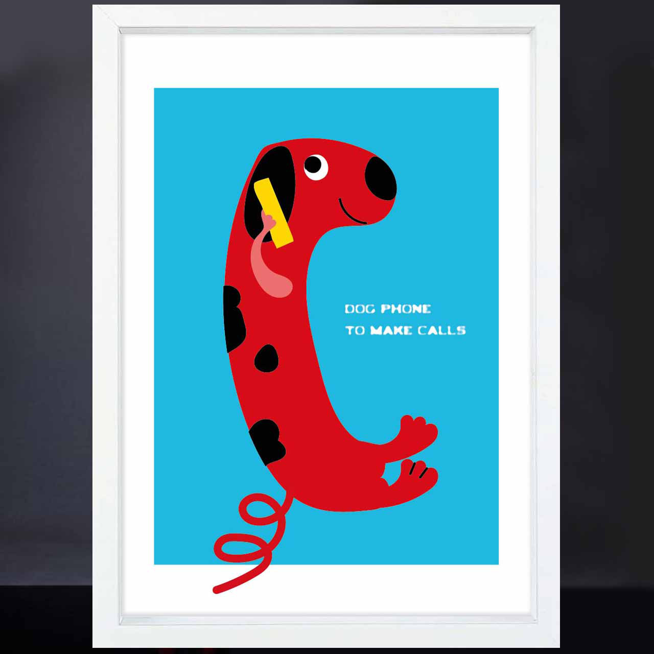 電話をかける犬の電話　イラスト　ポスター　A4 A3 A2 A1　アート  　アートポスター　アート/sei検索2398
