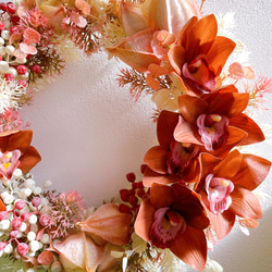 送料無料フラワーリース　アンティークカラーの蘭とほおずきのリース 4枚目の画像